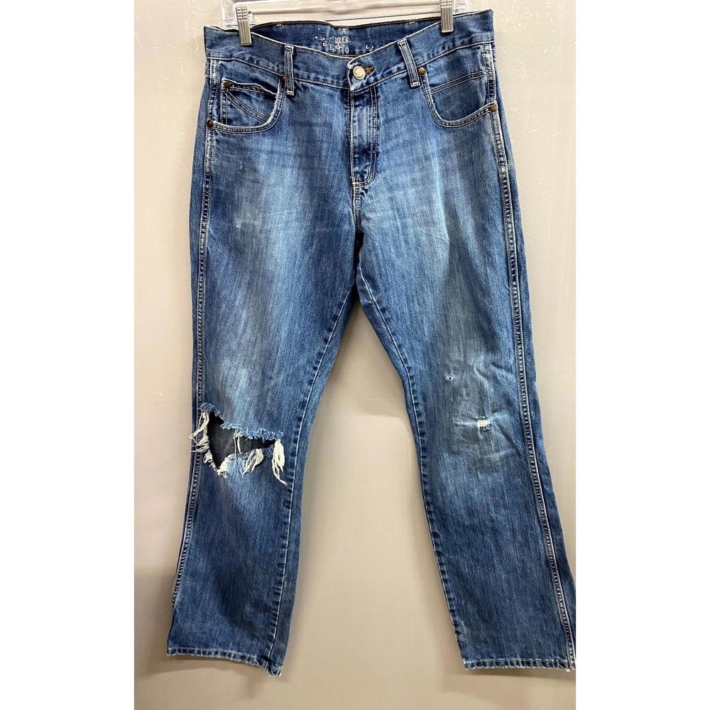 Wrangler Retro Relaxed Fit Bootcut Jeans Men 33x34 Blue Denim Cotton Distressed